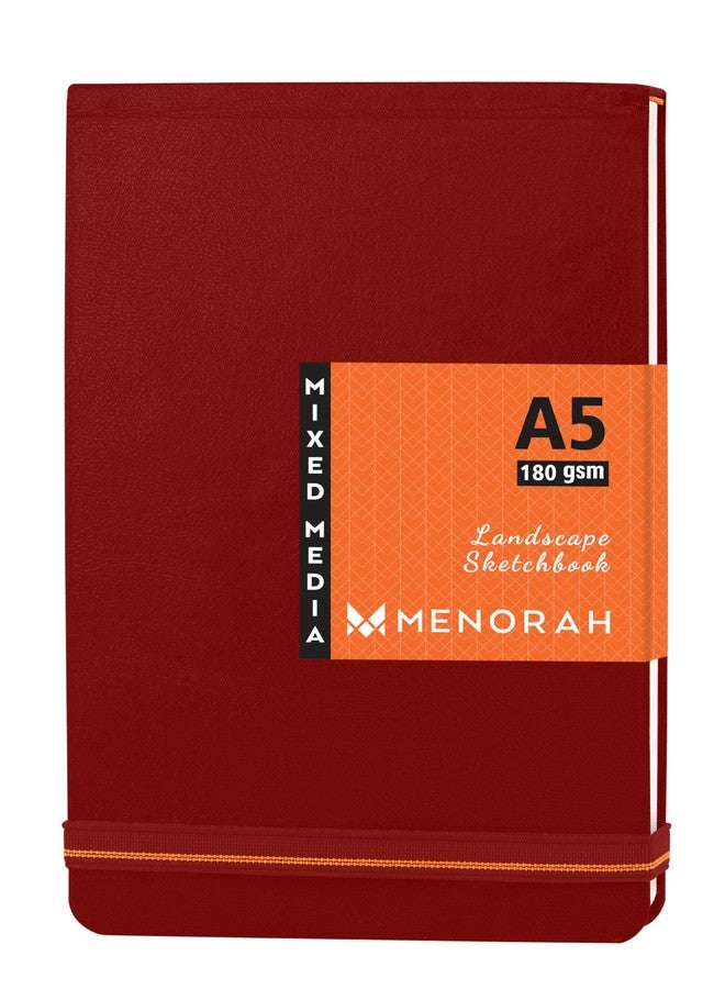 MENORAH دفتر رسم مينورا A5 - دفتر رسم فني - 180 غرام/متر مربع - غلاف مقوى، دفتر رسم - 100 صفحة/50 ورقة (مقاس 14.8 سم × 21.0 سم) - مصنوع يدويًا بالكامل - دفتر رسم - منظر طبيعي (أحمر، ألوان مائية) - Image 1